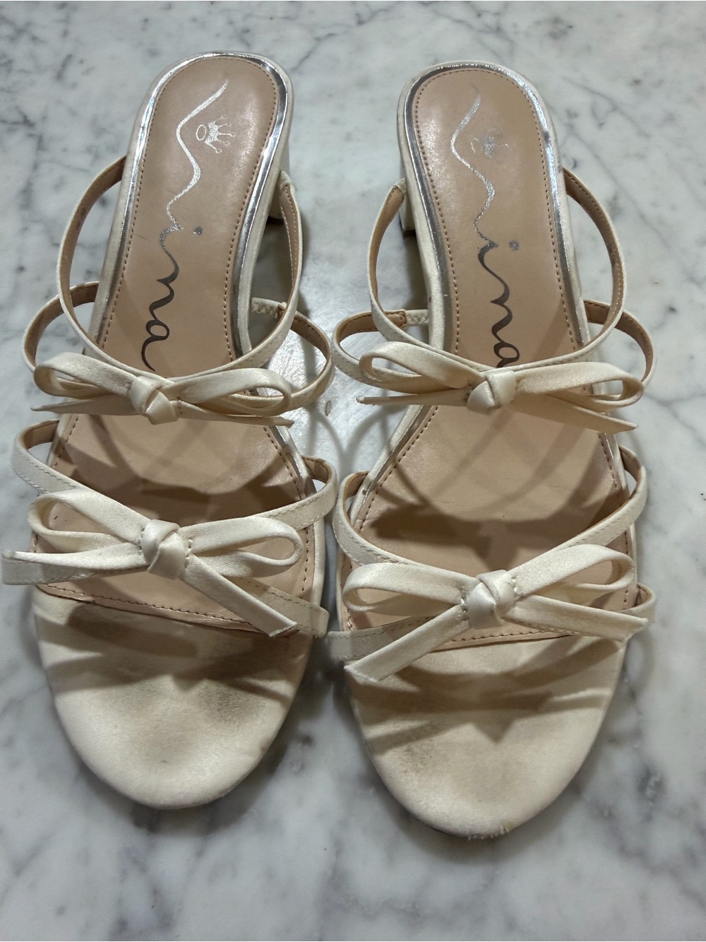 Ina Cream Satin Bow Strap Heeled Sandals
